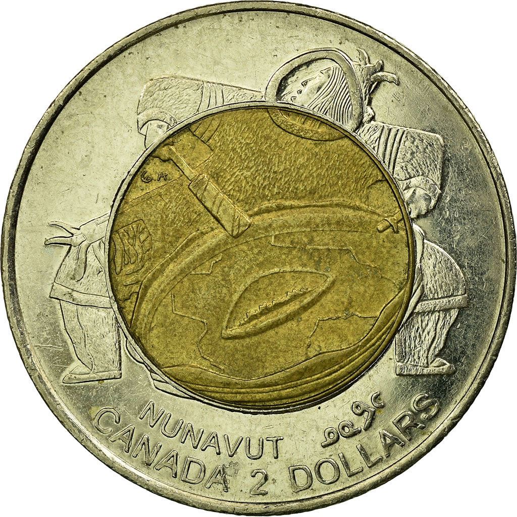 Canadá | Moneda de 2 dólares | Tambores inuit | Bimetálica | KM:357 | 1999