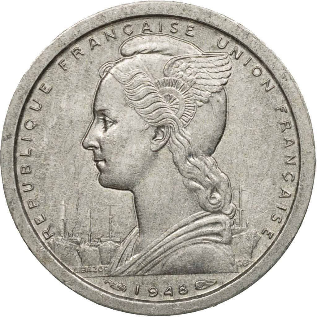French Cameroon | 1 Franc Coin | Liberty | Phrygian cap | Gazelle | Ships | Km:8 | 1948