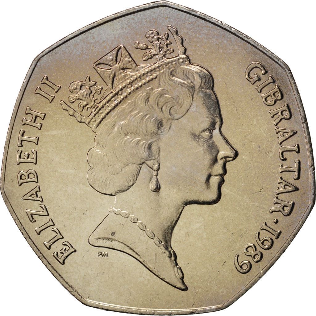 Gibraltar | 50 Pence Coin | Candytuft Flowers | KM:17 | 1988 - 1989