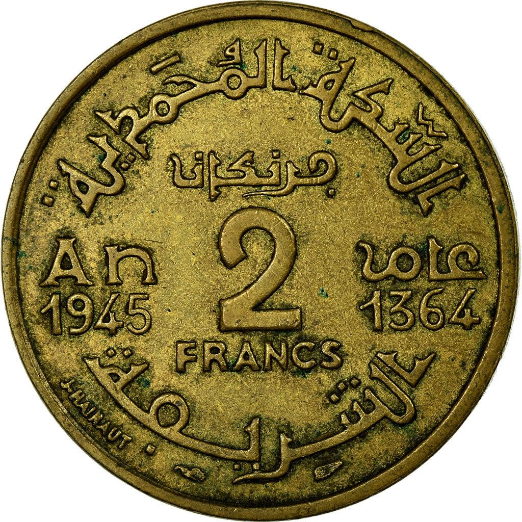 Morocco | 2 Francs Coin | Sharifian Sultanate | Sultan Mohammed V | Pentagram | Y:42 | 1945