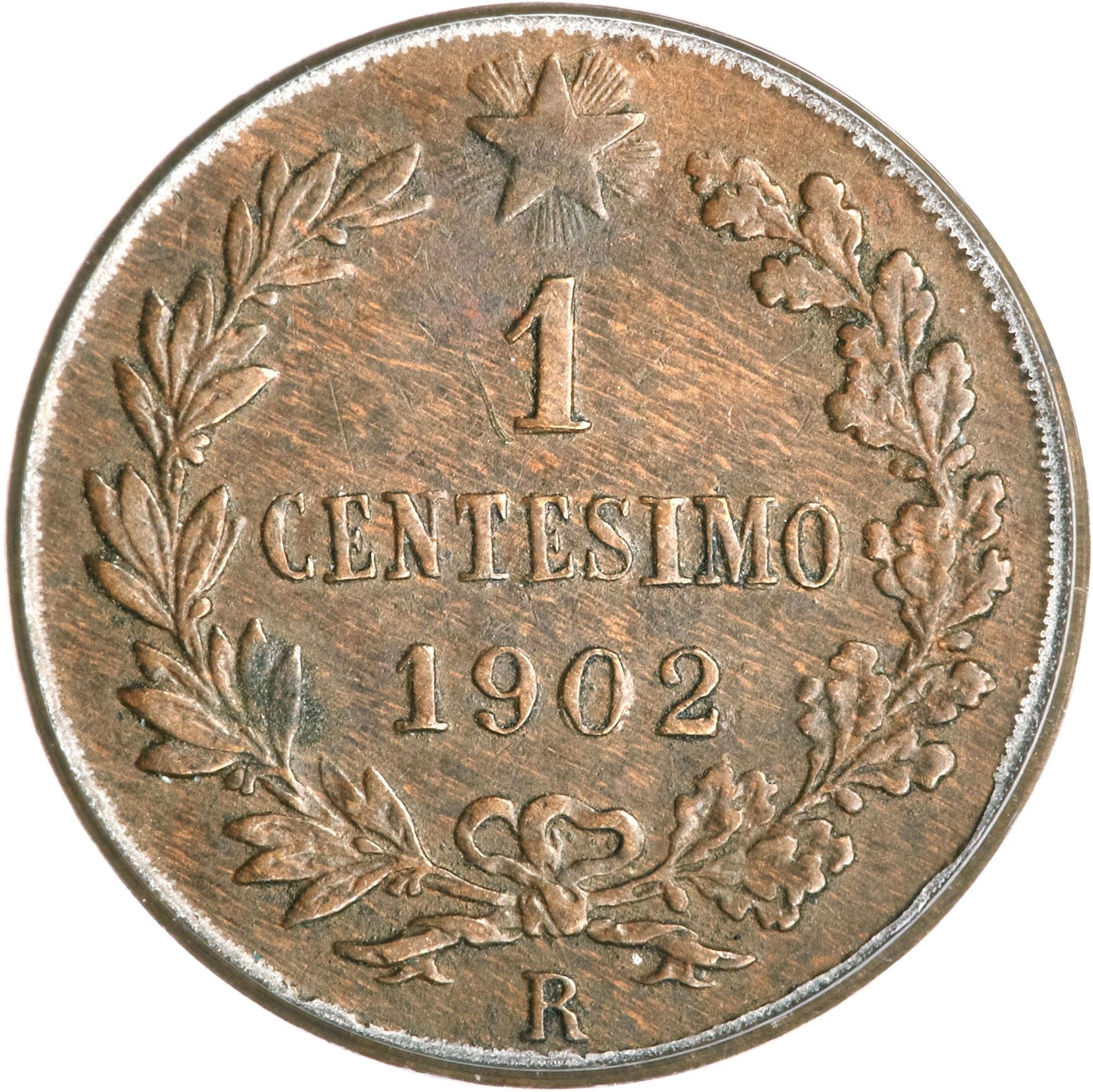 Italy 1 Centesimo Coin Vittorio Emanuele III | Branch | Oak Laurel | Star | KM35 | 1902 - 1908
