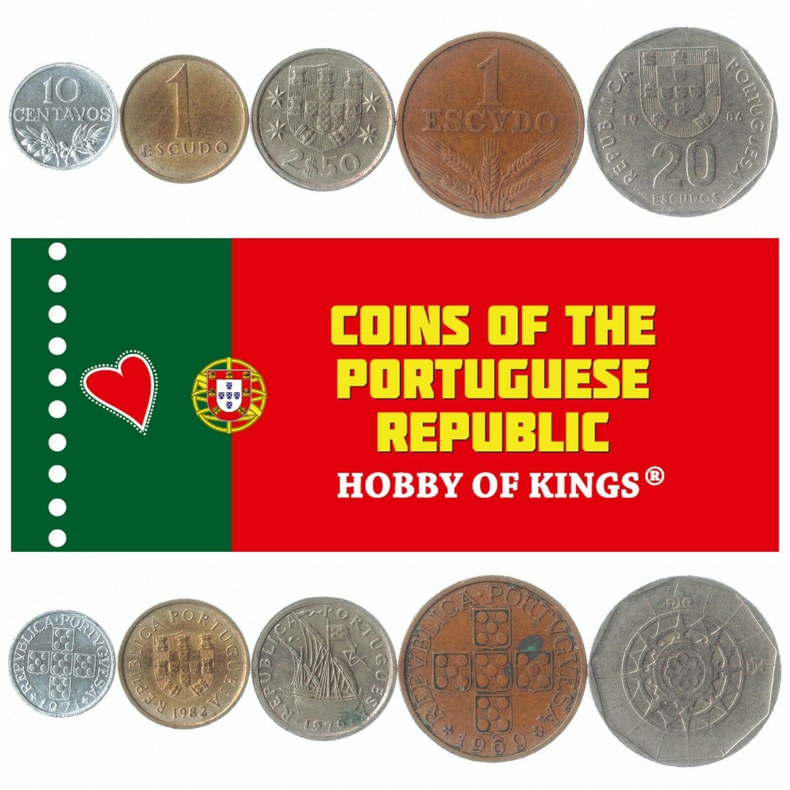 5 Mixed Coins From Portugal | Escudos | 1969 - 2001