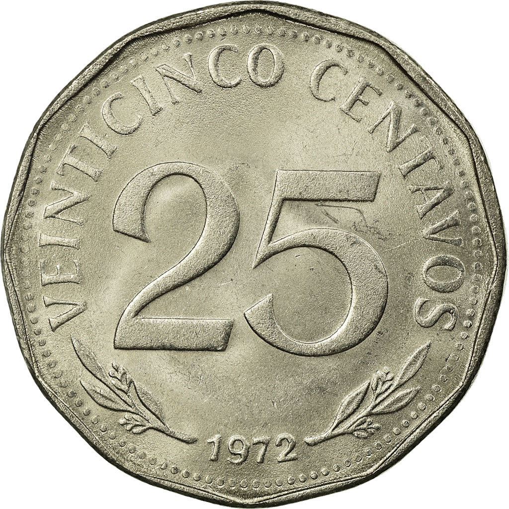 Bolivia | 25 Centavos | Nickel clad steel | Coat of Arms | KM:193 | 1971-1972