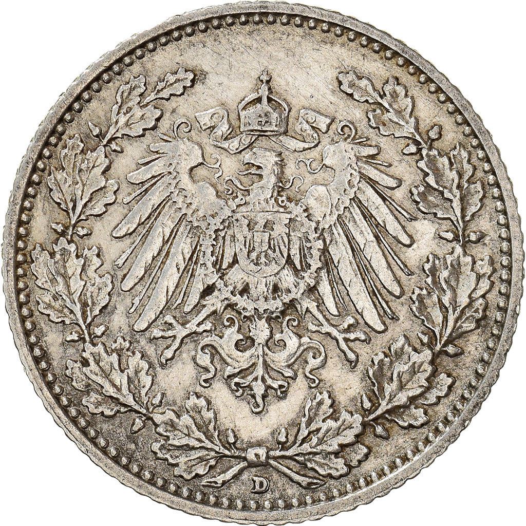 German Empire 1/2 Mark Coin | Deutsches Reich | Wilhelm II | Type 2 | KM17 | 1905 - 1919