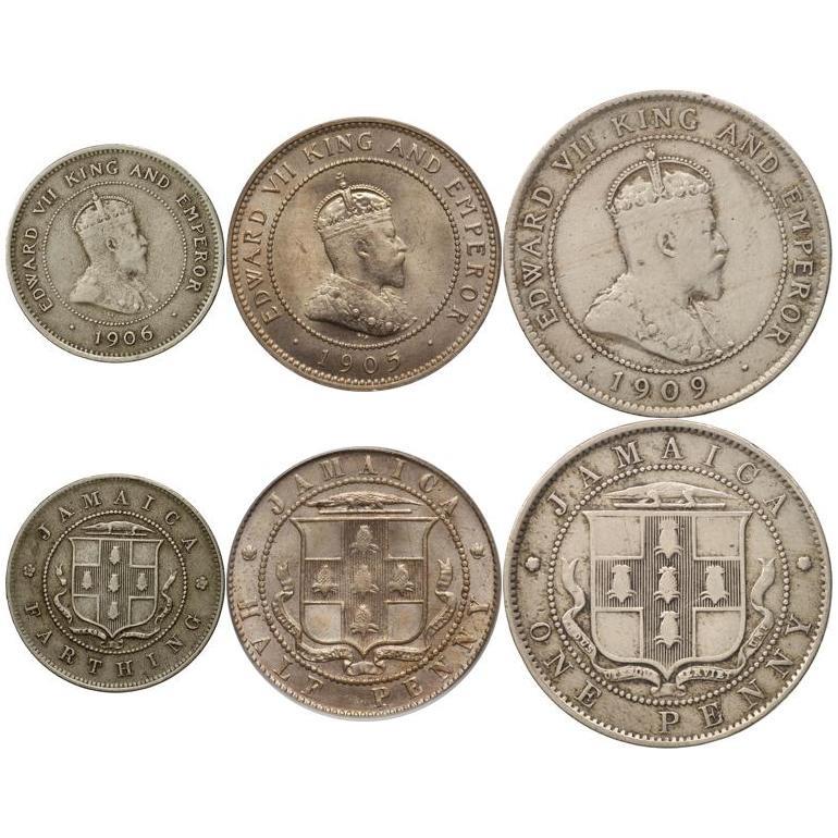 Jamaica | 3 Coin Set | 1 Farthing 1/2 1 Penny | King Edward VII | 1904 - 1910