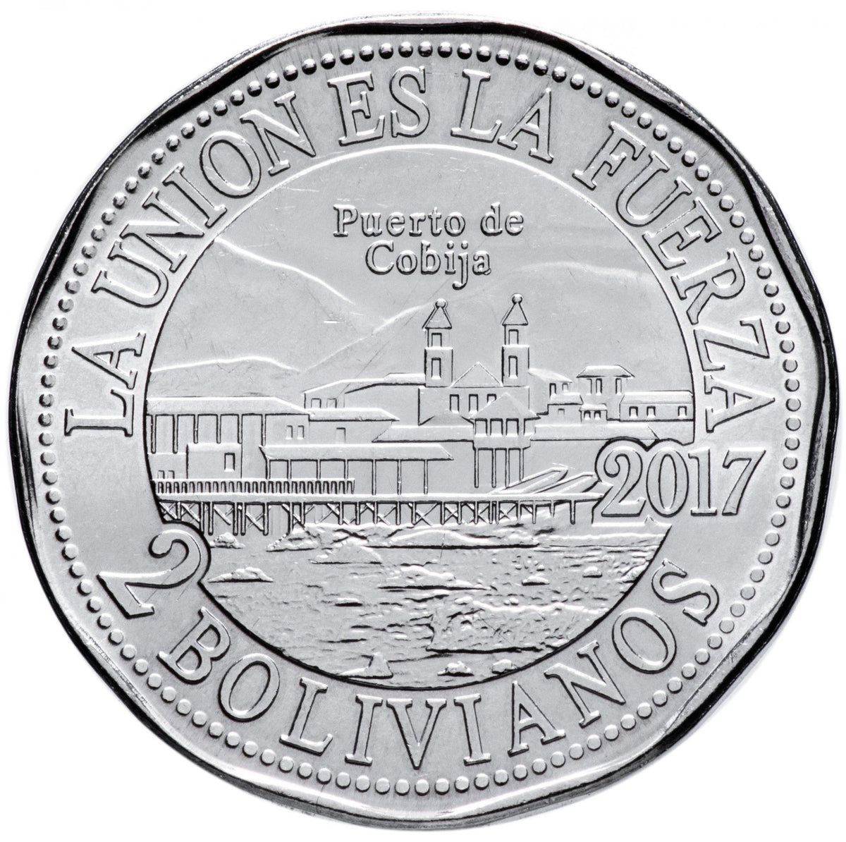 Bolivia | 2 Bolivianos Coin | Puerto de Cobija | Stainless steel | KM:223 | 2017