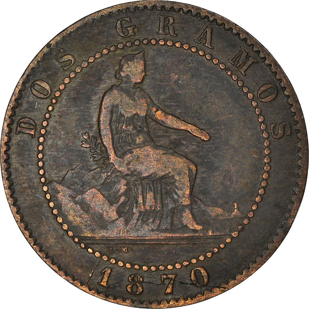 Spain 2 Centimos Coin | Provisional Government | KM661 | 1870