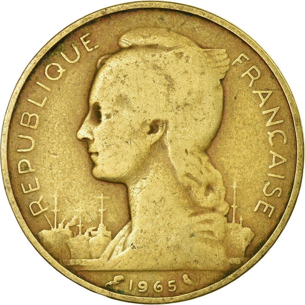 French Somaliland | 20 Francs Coin | Marianne | Dhow | Ocean Liner | Km:12 | 1965