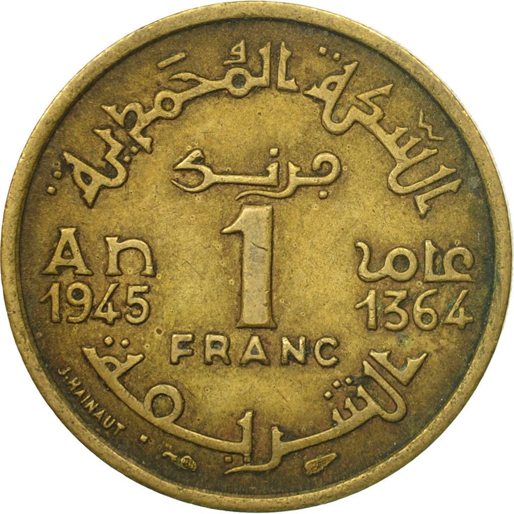 Morocco | 1 Franc Coin | Sharifian Sultanate | Sultan Mohammed V | Pentagram | Y:41 | 1945