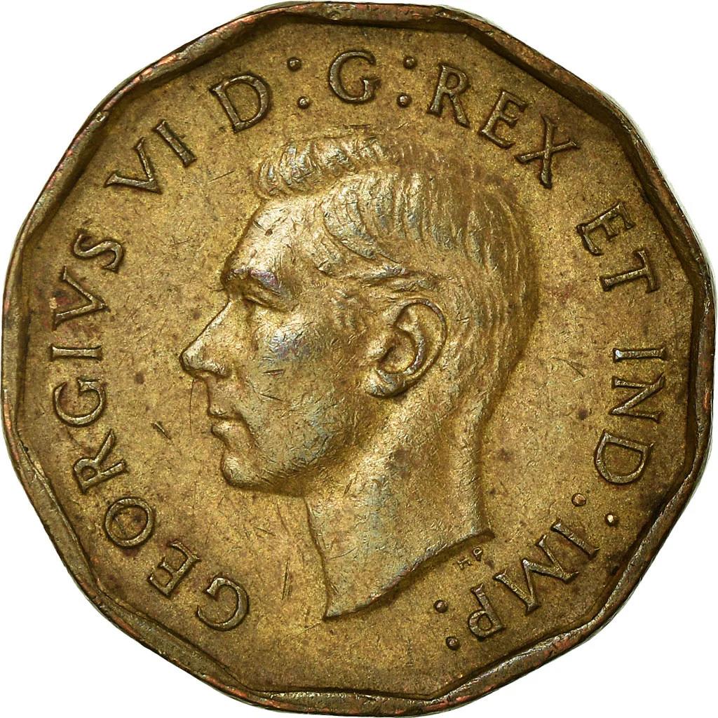 Монета Канада 5 центов | Король Георг VI | Бобр | Кленовый лист | KM39 | 1942