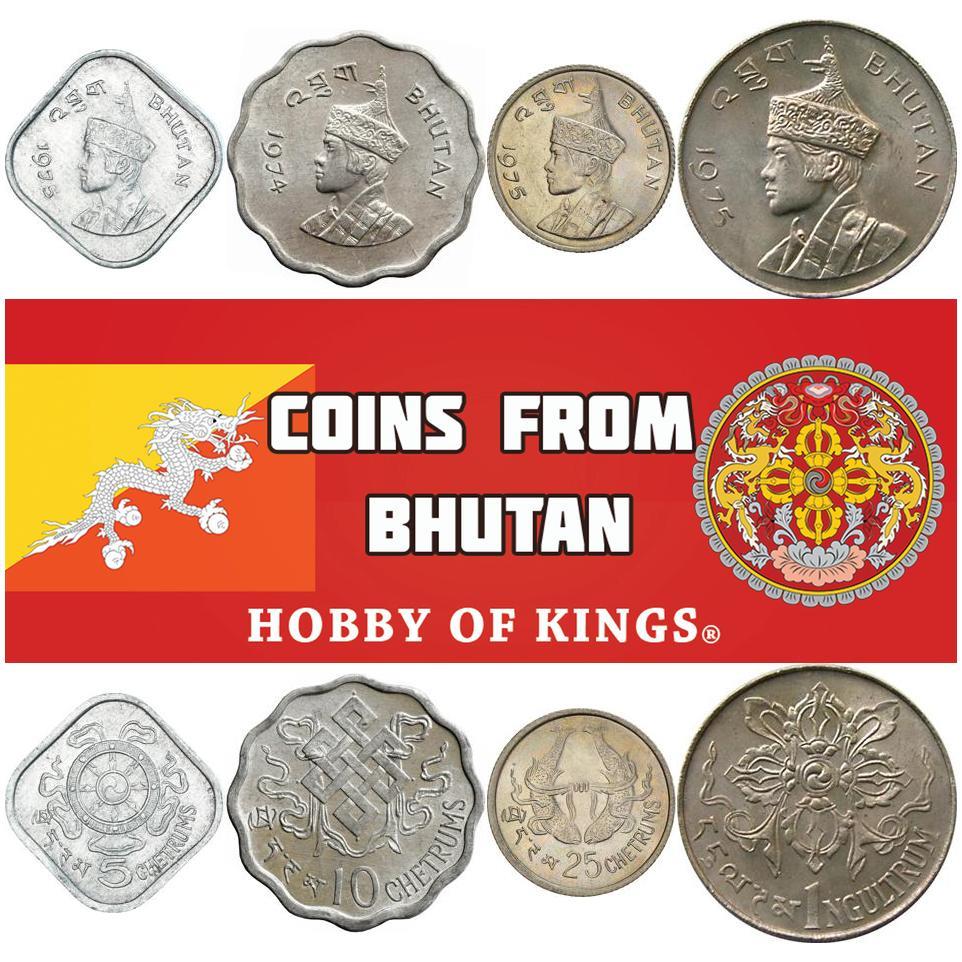 Bhutan | 4 Coin Set | 5 10 25 Chetrums 1 Ngultrum | 1974 - 1975