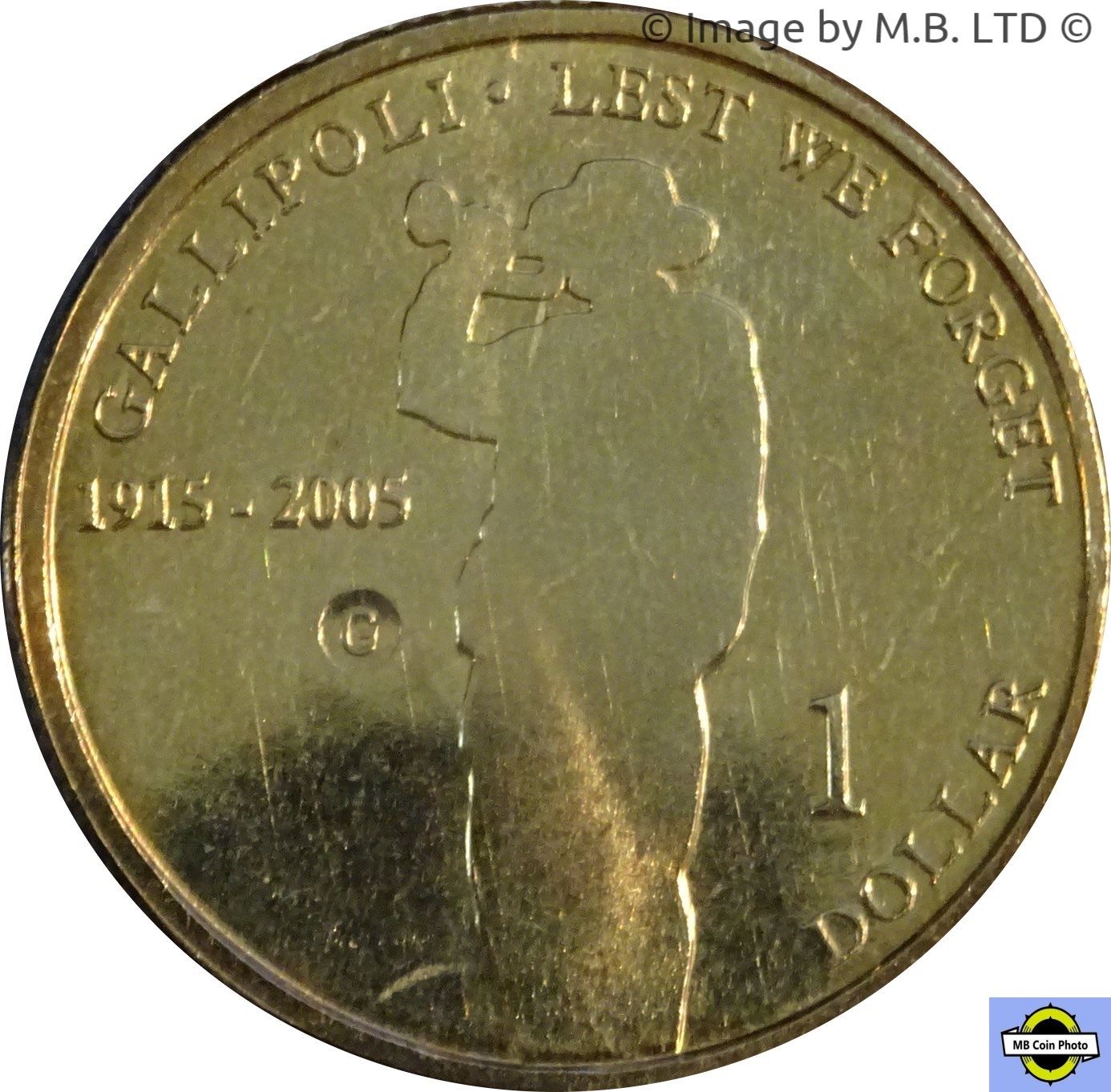 Australia | 1 Dollar Coin | Elizabeth II | Gallipoli | Bugle | The Last Post | KM748 | 2005