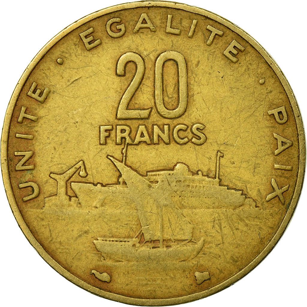 Djibouti | 20 Francs Coin | Knife | Spear | Shield | Dhow | Ocean Liner | Km:24 | 1977 - 2017