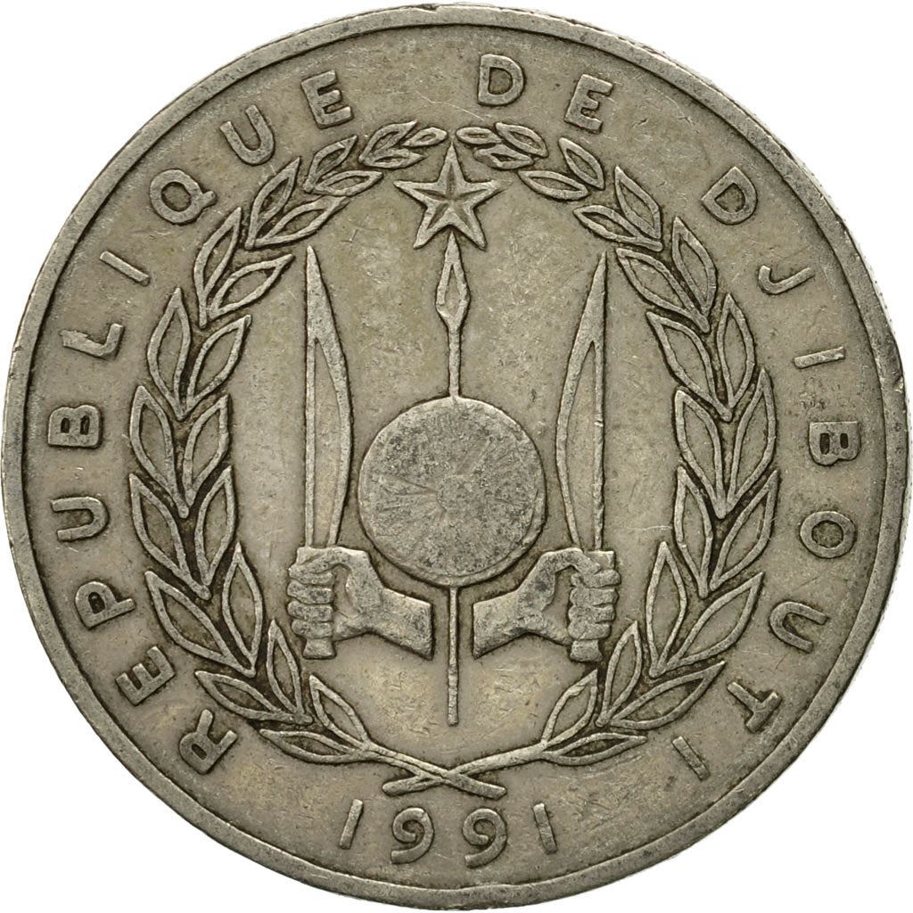Djibouti | 100 Francs Coin | Knife | Spear | Shield | Dromedary Camels | Km:26 | 1977 - 2017