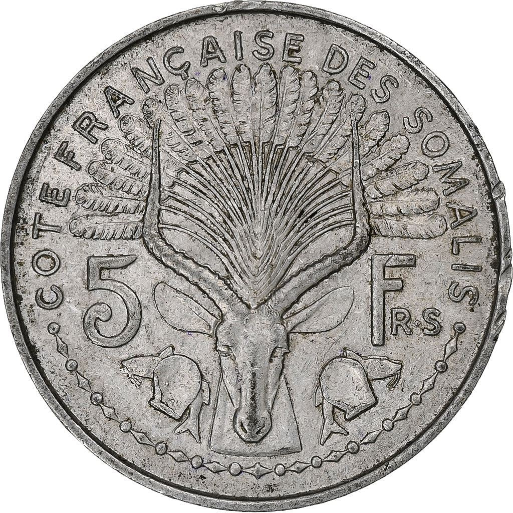 French Somaliland | 5 Francs Coin | Marianne | Waterbuck | Km:6 | 1948