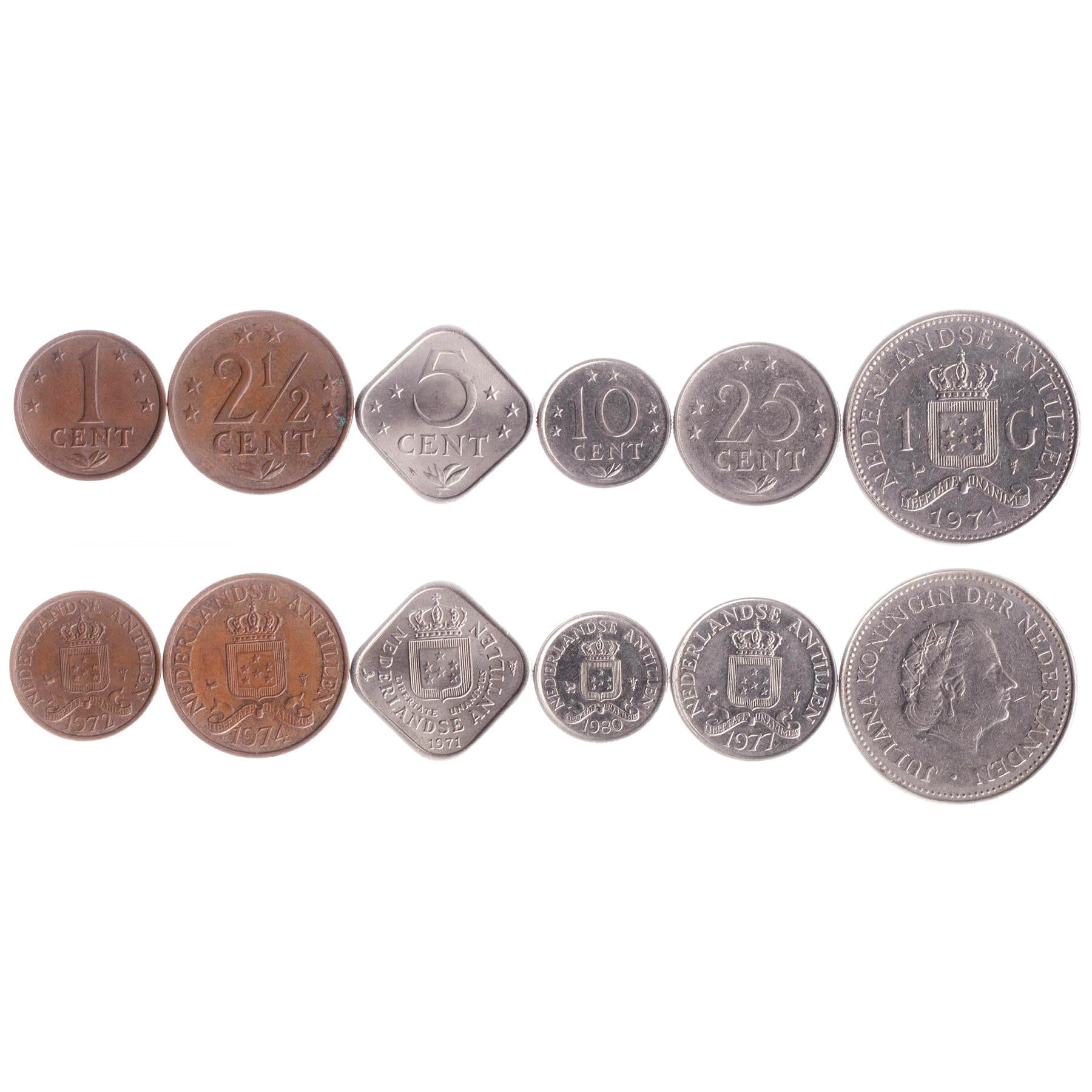 Netherlands Antillean 6 Coin Set 1 2½ 5 10 25 Cents 1 Gulden | Juliana | Netherlands Antilles | 1970 - 1980
