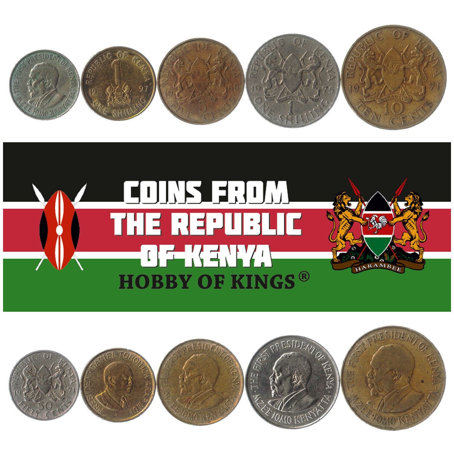 5 Mixed Coins From Kenya | 10 Cents - 1 Shilling | 1966 - 2013