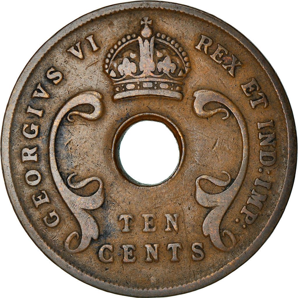 East Africa | 10 Cents Coin | Crown | Tusks | Km:26 | 1937 - 1945