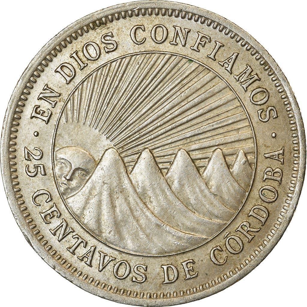 Nicaragua | 25 Centavos Coin | Explorer | Sun | Volcanos | Km:18.3 | 1972 - 1974