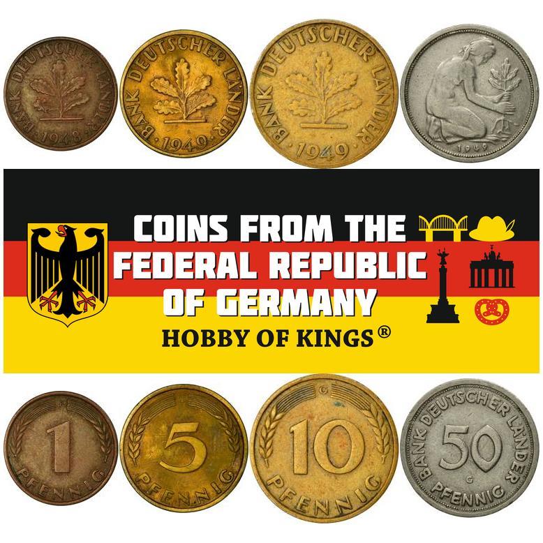 Federal Republic of Germany | 4 Coin Set | 1 5 10 50 Pfennig | 1948 - 1950