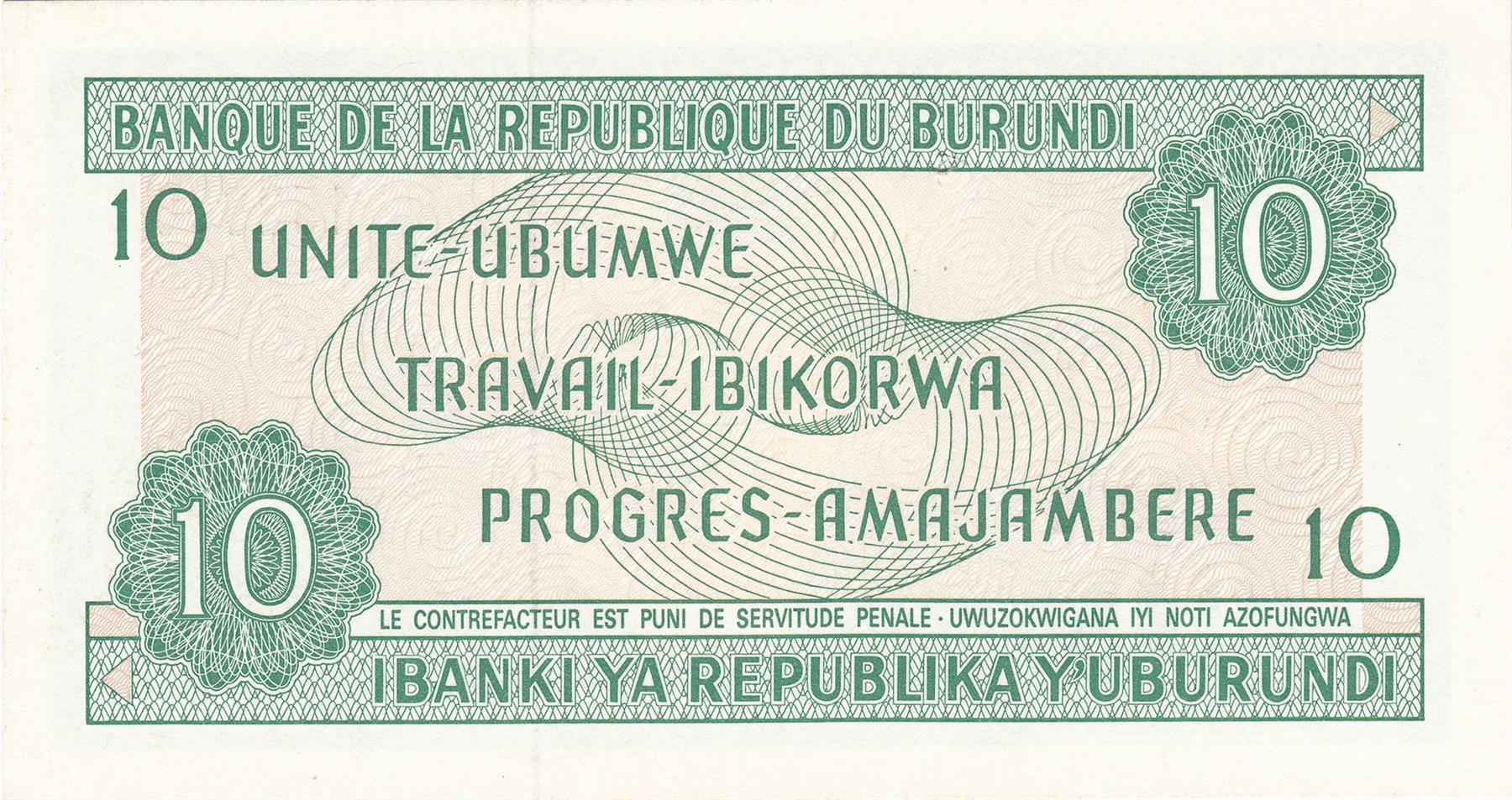 Burundi | 10 Francs Banknote | 1981 - 2007 | Map of Burundi