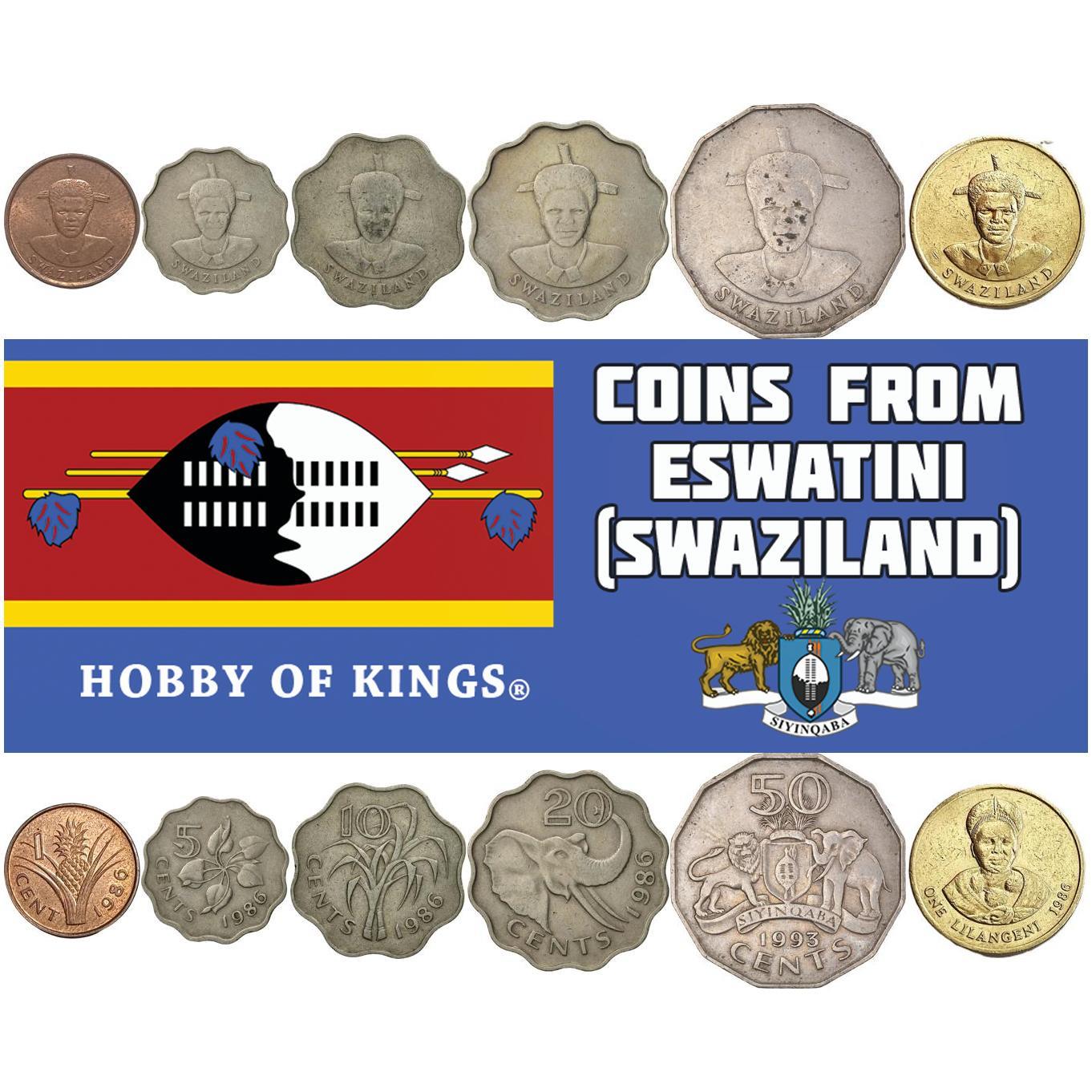Kingdom of Swaziland | 6 Coin Set | 1 Cent 5 10 20 50 Cents 1 Lilangeni | 1986 - 1993