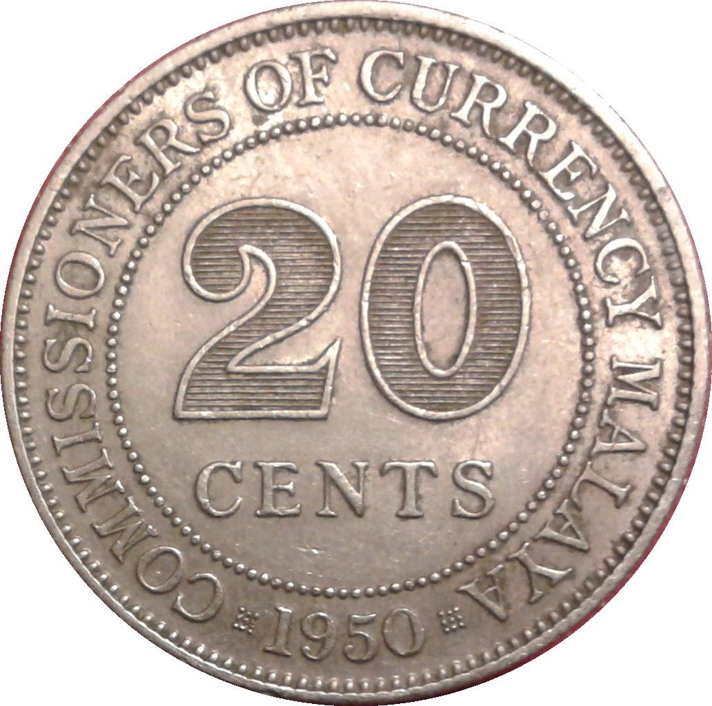 Malaya | 20 Cents Coin | George VI | Km:9 | 1948 - 1950