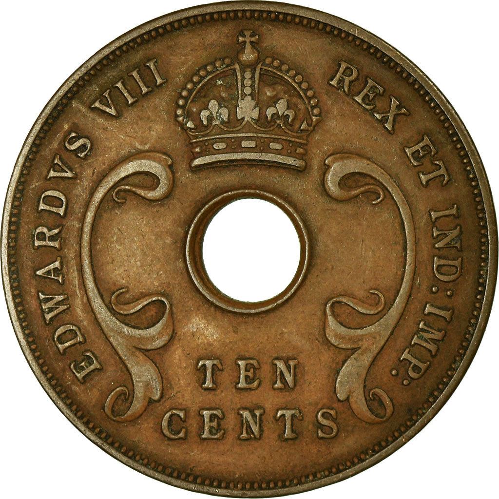 East Africa | 10 Cents Coin | Crown | Tusks | Edward VIII | Km:24 | 1936