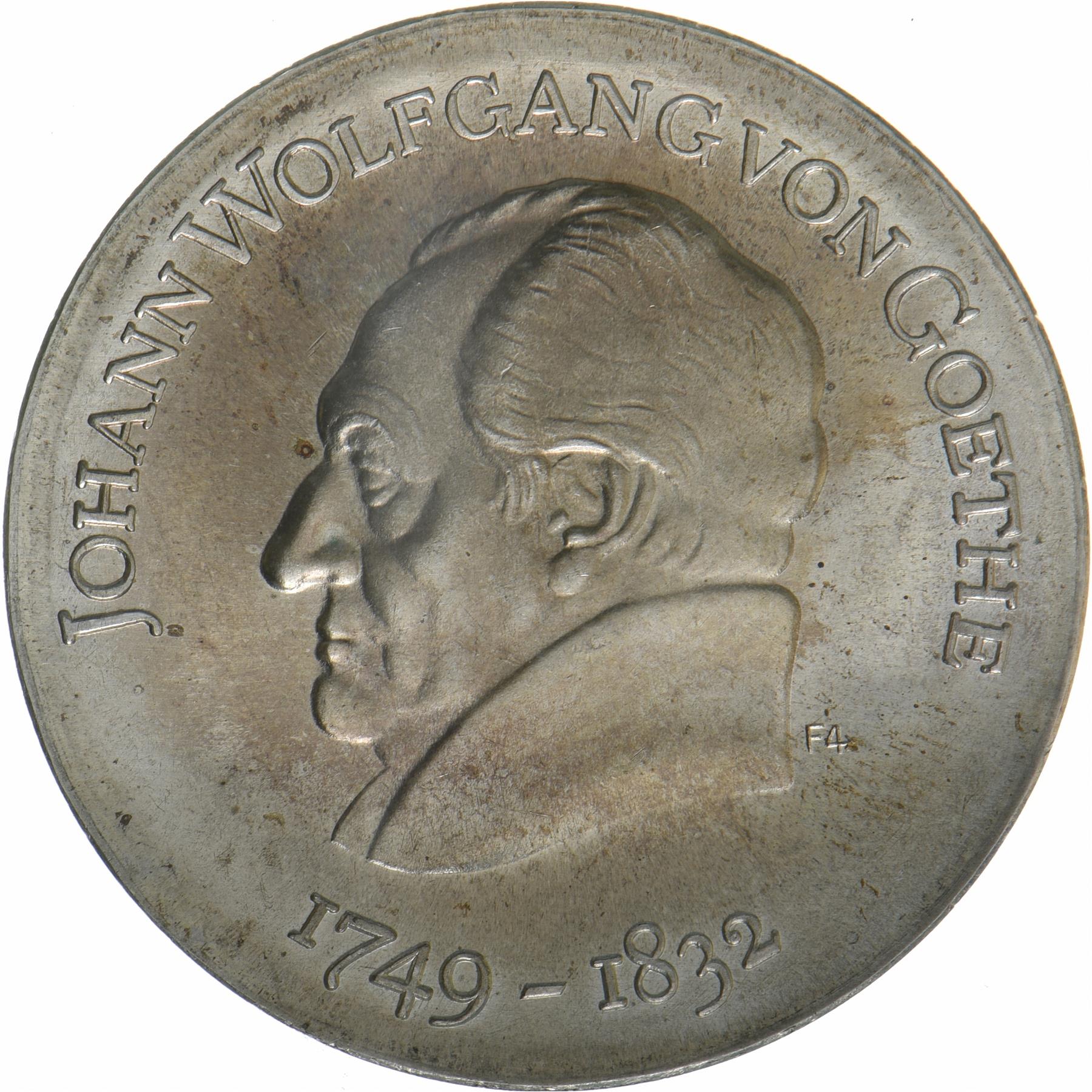 German Democratic Republic | 20 Mark Coin | Goethe | KM:25 | 1969