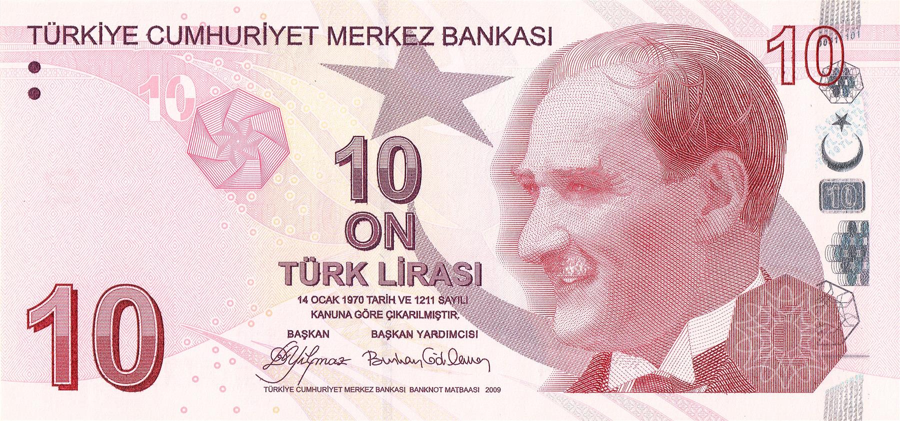 Turkey | 10 Lira Banknote | 2009 - 2025 | President Mustafa Kemal Atatürk | Ord. Prof. Dr. Cahit Arf | Arf Invariant | Arithmetic Series | Abacus | Binary Sequence