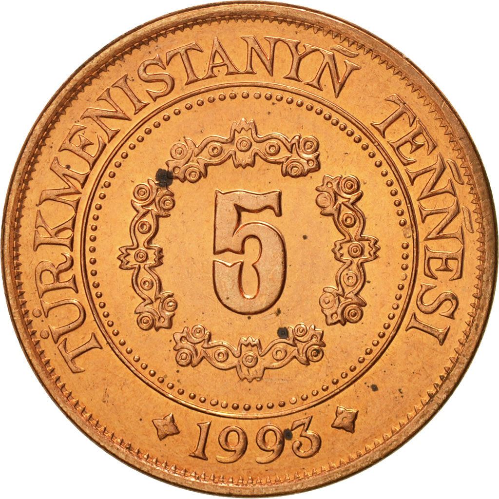 Turkmenistan | 5 Tenne Coin | President Niyazov | Wreath | Km:2 | 1993