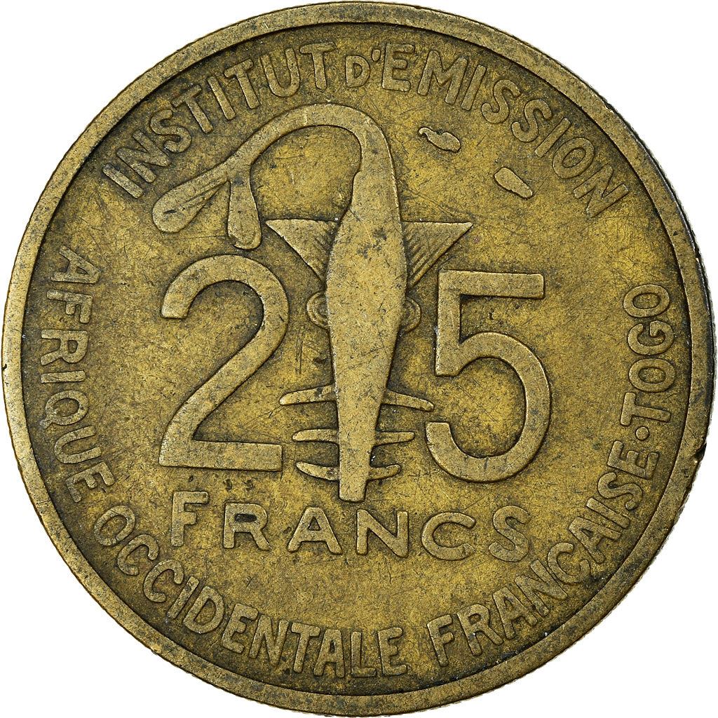 French West Africa | 25 Francs Togo Coin | Sawfish | Gazelle | Maize | Km:9 | 1957