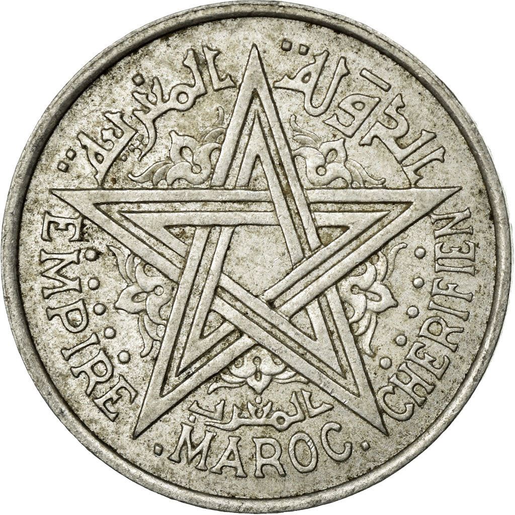 Morocco | 2 Francs Coin | Sharifian Sultanate | Sultan Mohammed V | Pentagram | Y:47 | 1951
