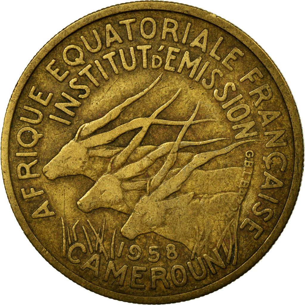 French Equatorial Africa | 25 Francs Coin | Antelope | Crops | Wreath | Km:12 | 1958