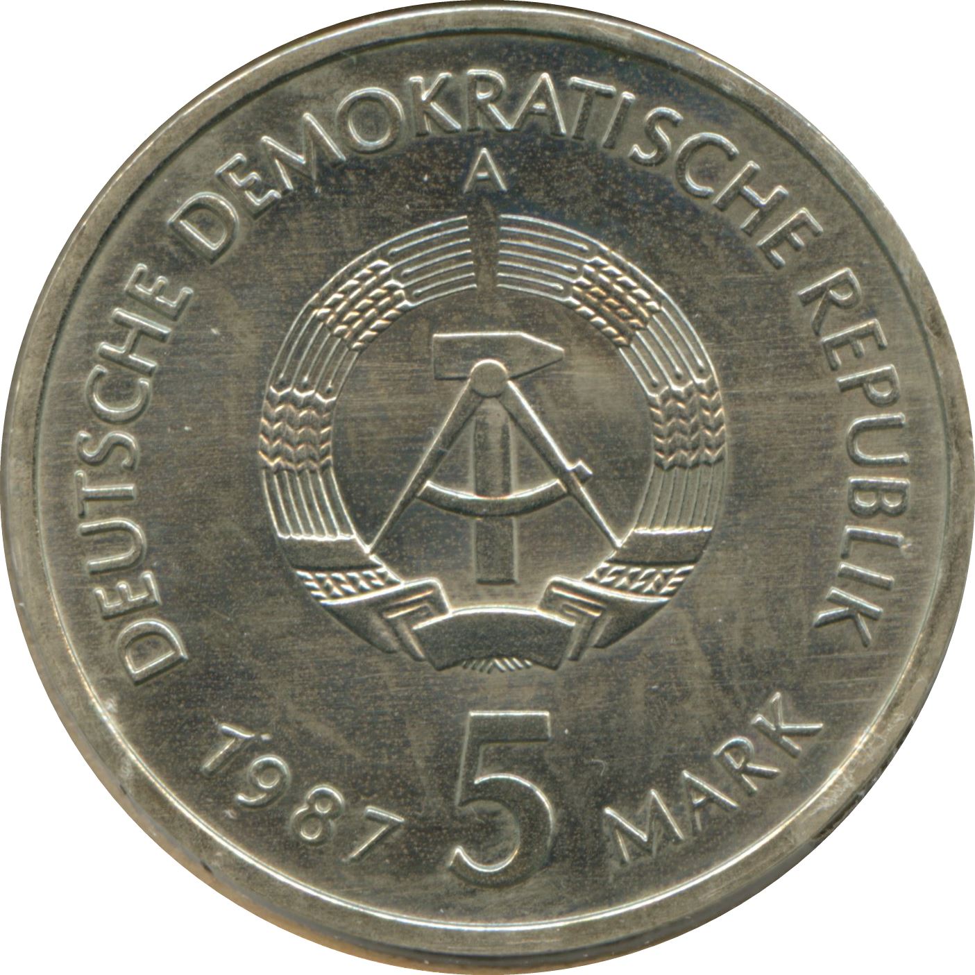 German Democratic Republic 5 Mark Coin | Nikolaiviertel | KM114 | 1987