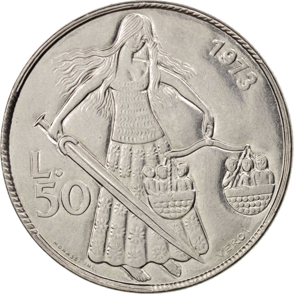 San Marino | 50 Lire Coin | Social Justice | Km:27 | 1973