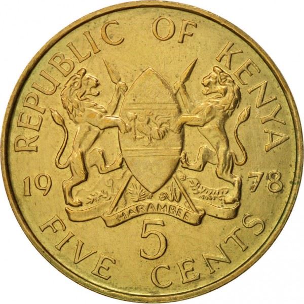 Kenya 5 Cents | Jomo Kenyatta 1963 - 1978 Coin | KM10 | 1969 - 1978