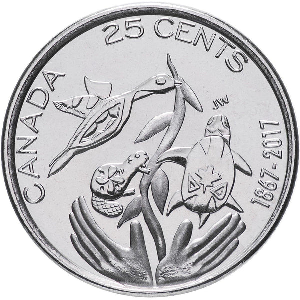 カナダ｜25セント硬貨｜2017年｜カナダ建国150周年｜ニッケルめっき鋼