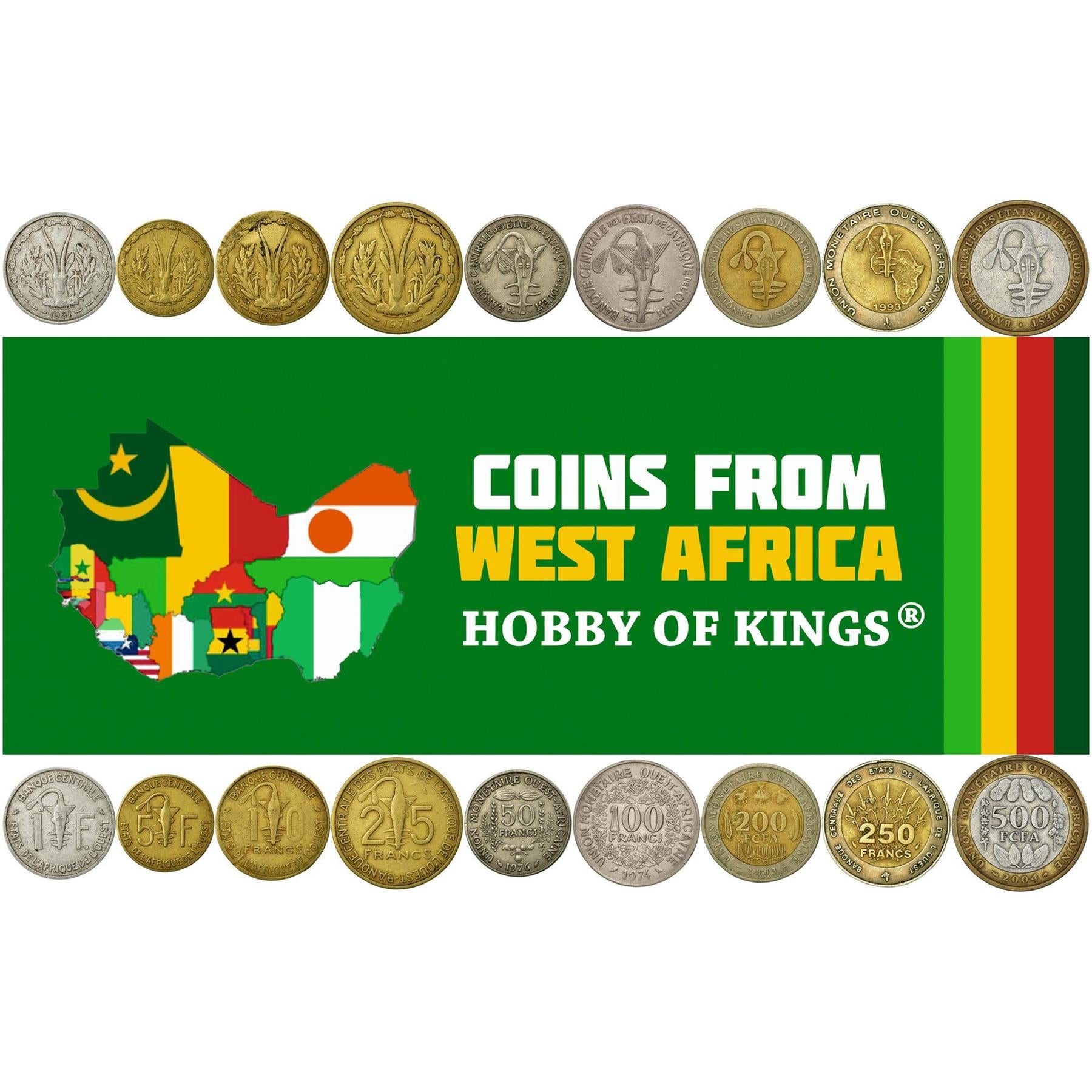 Western African States | 9 Coin Set | 1 5 10 25 50 100 200 250 500 Francs CFA | 1961 - 2023