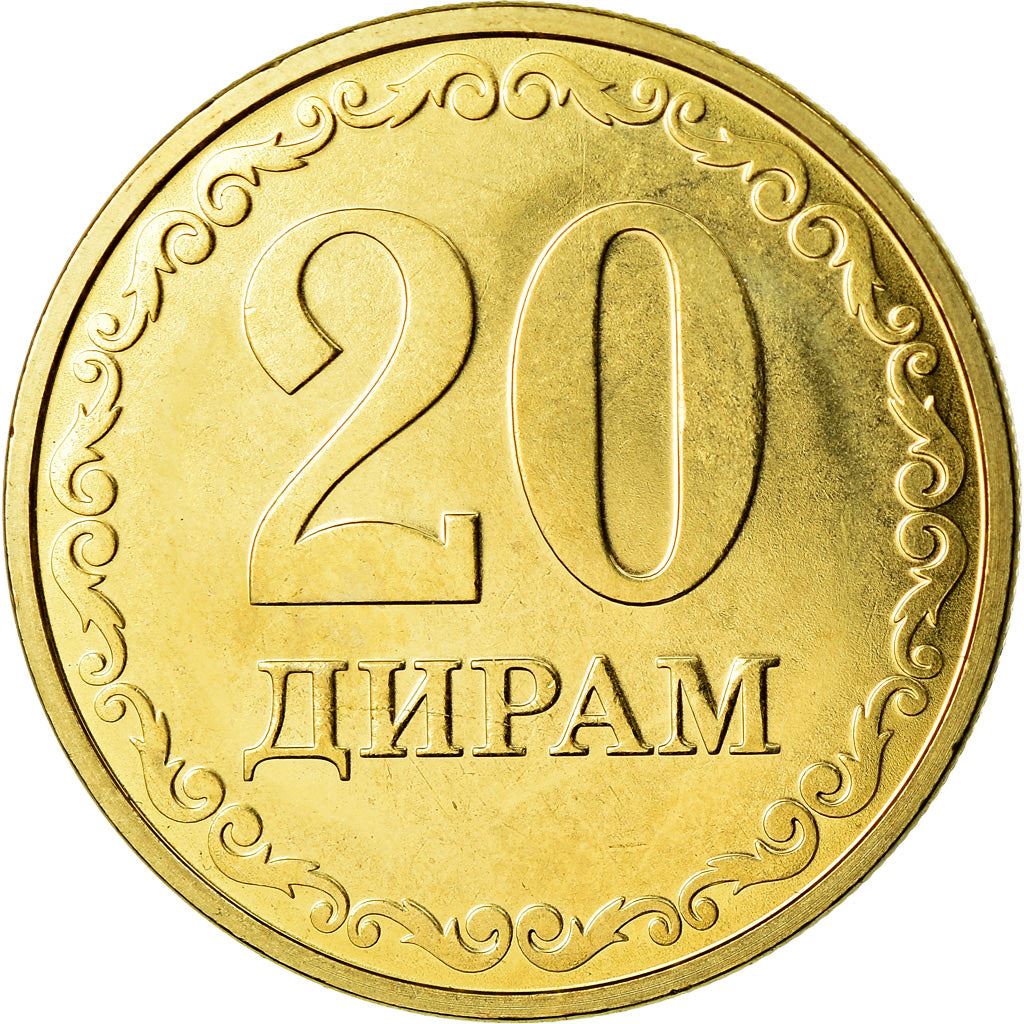 Tajikistan | 20 Diram Coin | Sunrise | Wheat | Cotton | Km:54 | 2019 - 2023