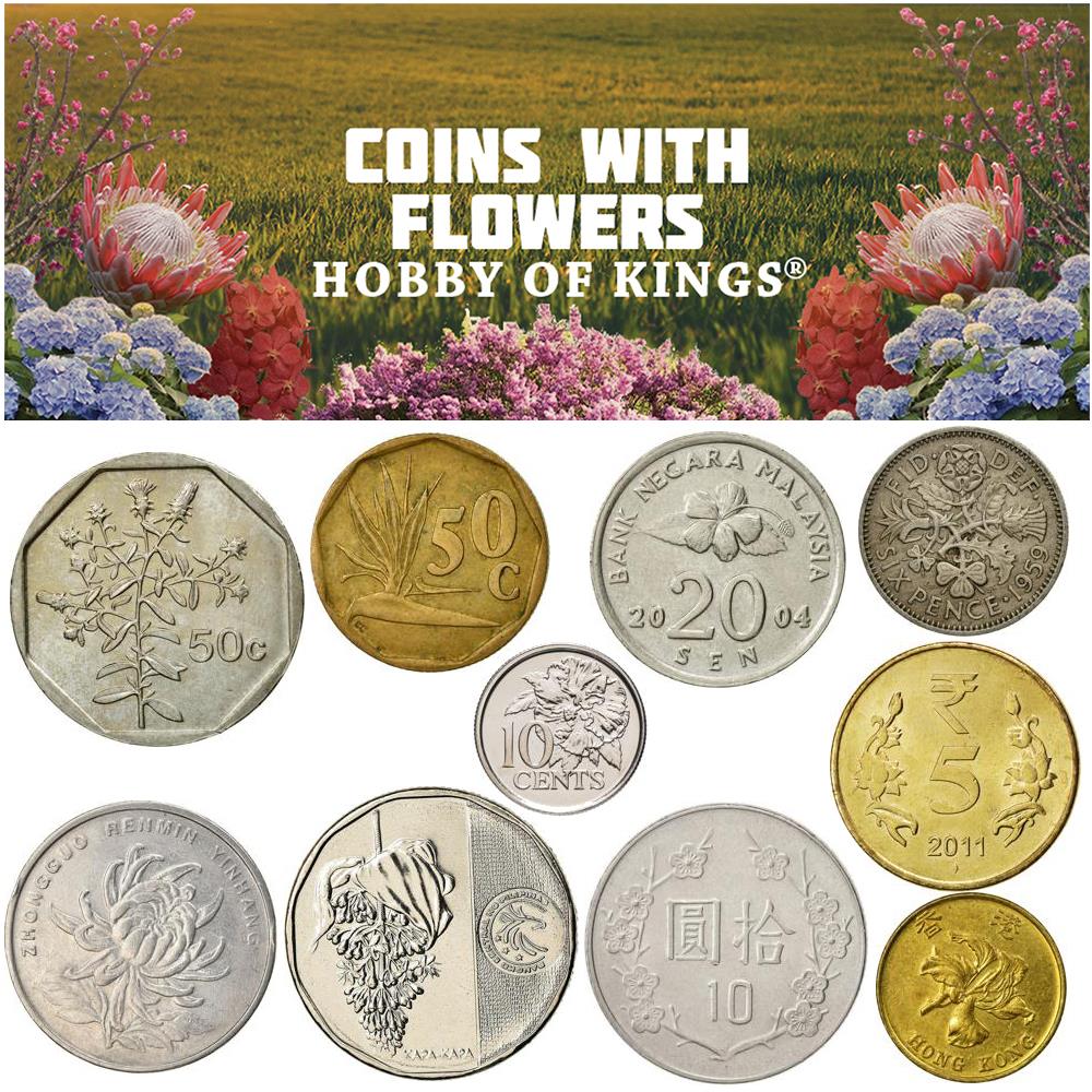 Different Coins with Flowers | Jasmine, Rose, Orchids, Tulips, Peonies, Lotus, Cherry Blossoms And More