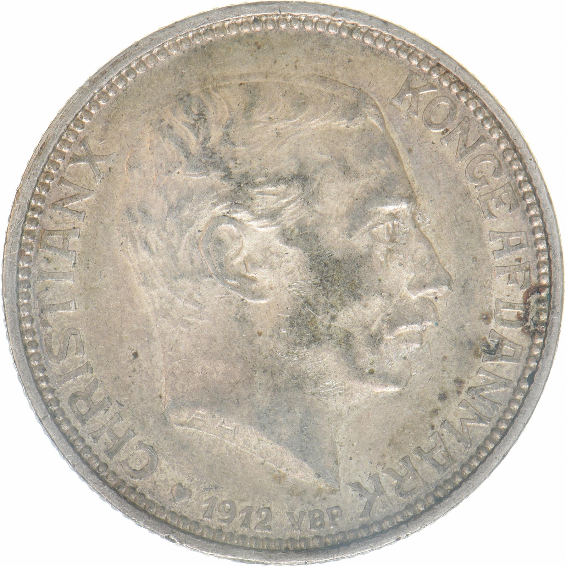 Danish Coin 2 Kroner | Christian X | Frederik VIII Death | KM811 | Denmark | 1912