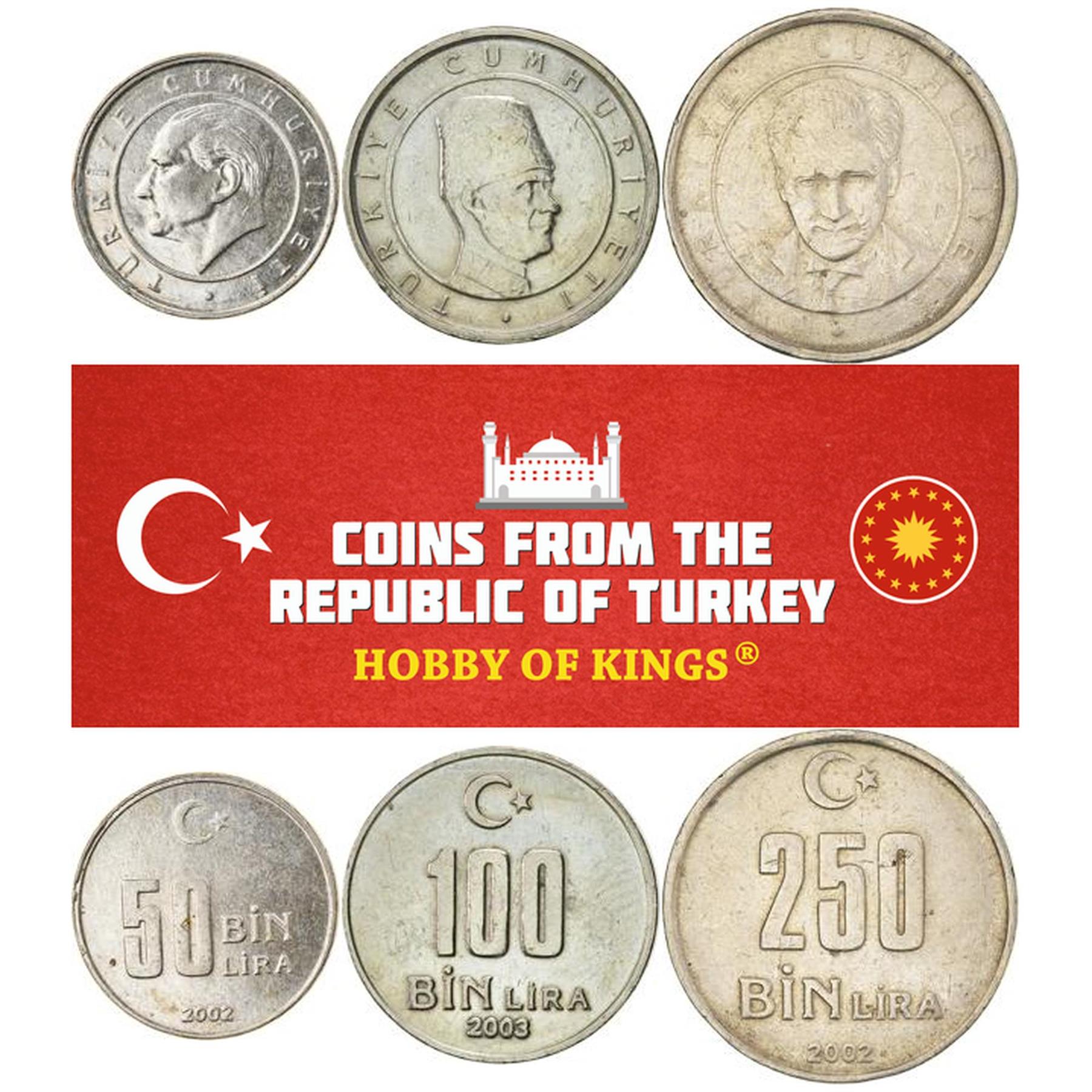 Turkey | 3 Coin Set | 50 000 100 000 250 000 Lira | 2001 - 2004