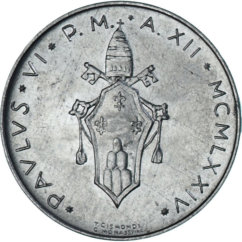 Vatican City | 10 Lire Coin | Paul VI | Km:119 | 1970 - 1977