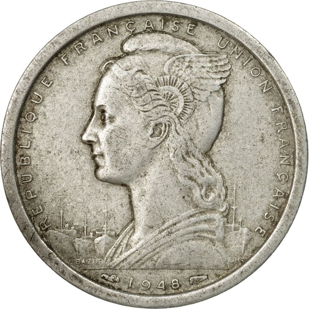 French West Africa | 2 Francs Coin | Marianne | Gazelle | Maize | Km:4 | 1948 - 1955