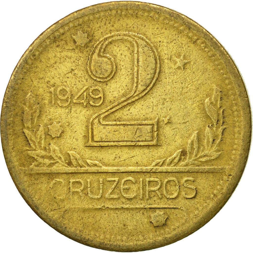 Brazil | 2 Cruzeiros Coin | Map of Brazil | Km:559 | 1942 - 1956