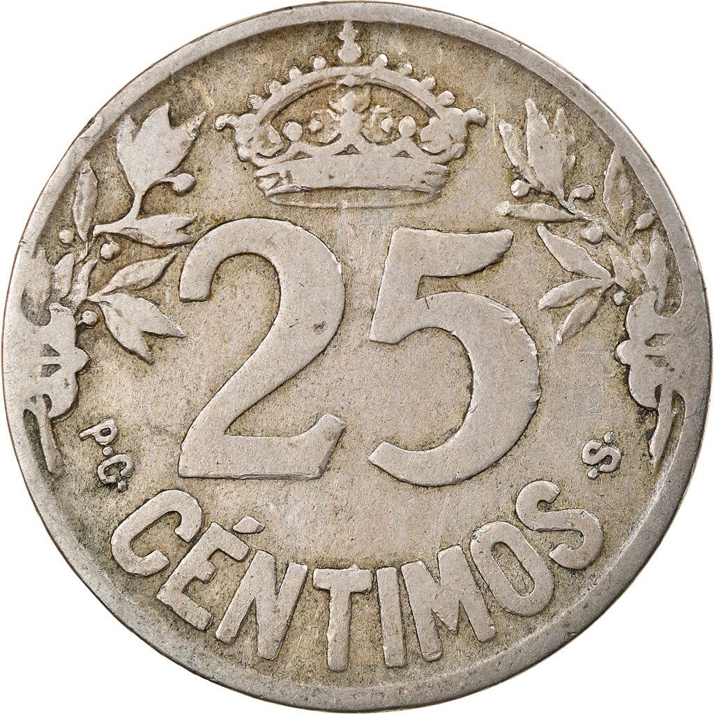 Spanien | 25 Centimos Mønt | Skib karavel | Km:740 | 1925