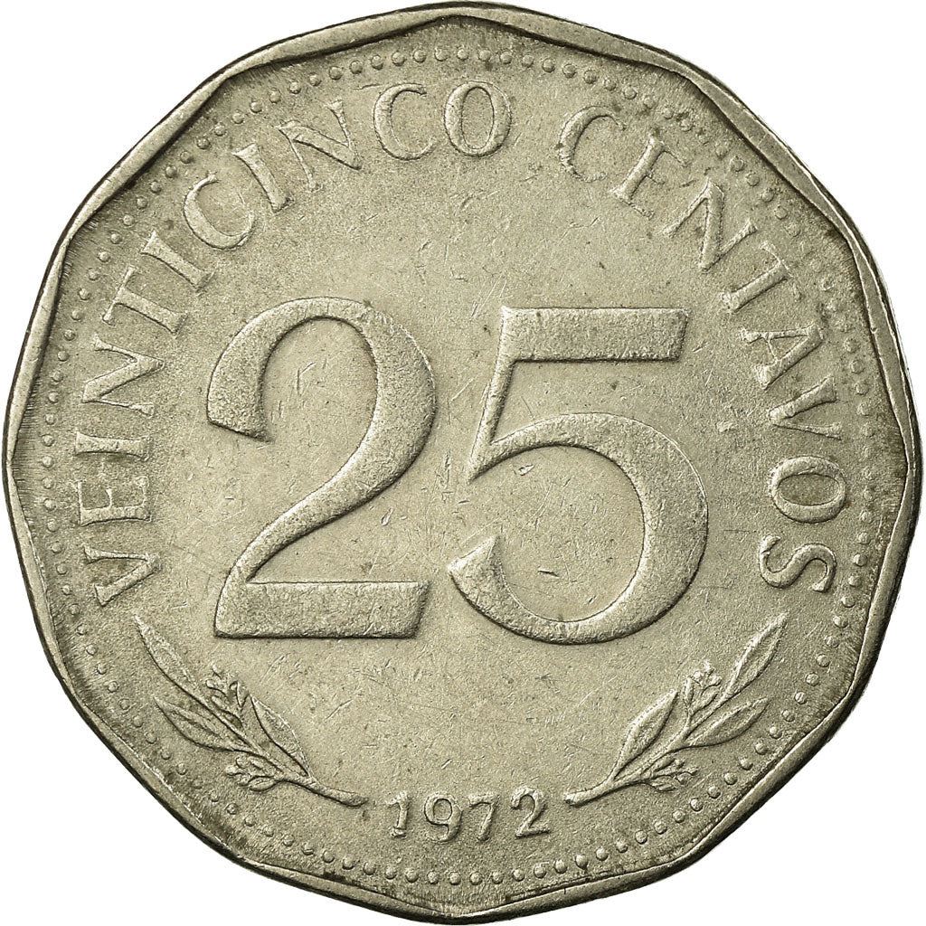 Bolivia | 25 Centavos | Nickel clad steel | Coat of Arms | KM:193 | 1971-1972