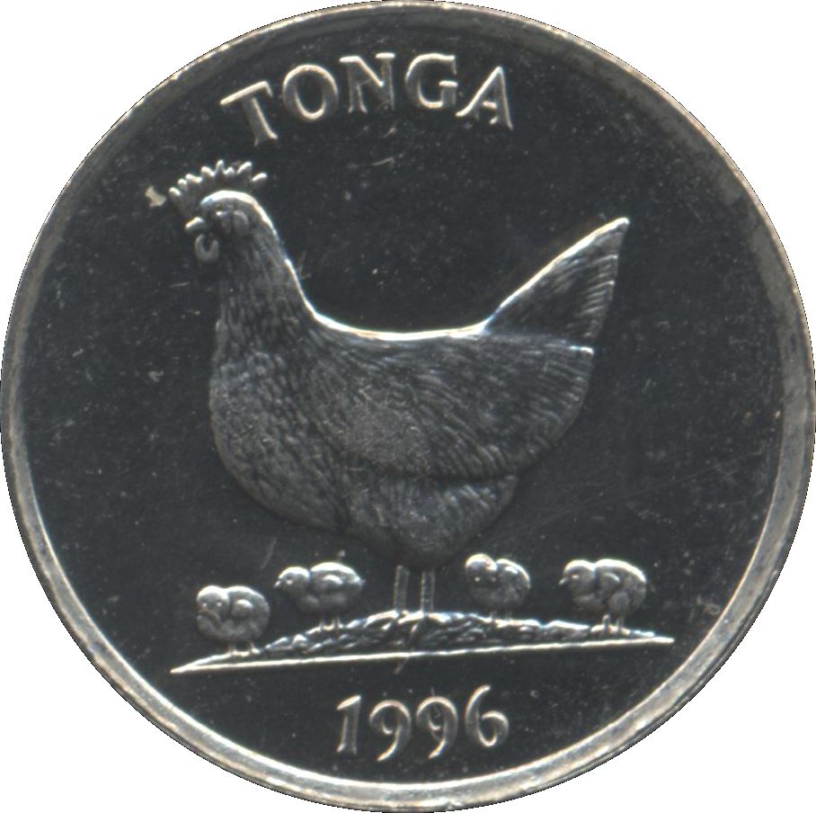 Tonga | 5 Seniti Mynt | Høne | Kylling | Kokosnøtt | FAO | Km:68 | 1981 - 1996