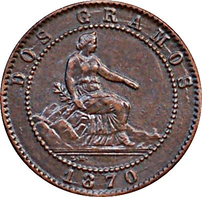 Spain 2 Centimos Coin | Provisional Government | KM661 | 1870